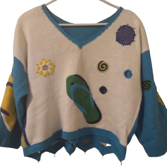 80's Vintage Marisa Christina/Lisa Nichols Flip Flop Cropped Sweater - Picture 3 of 16